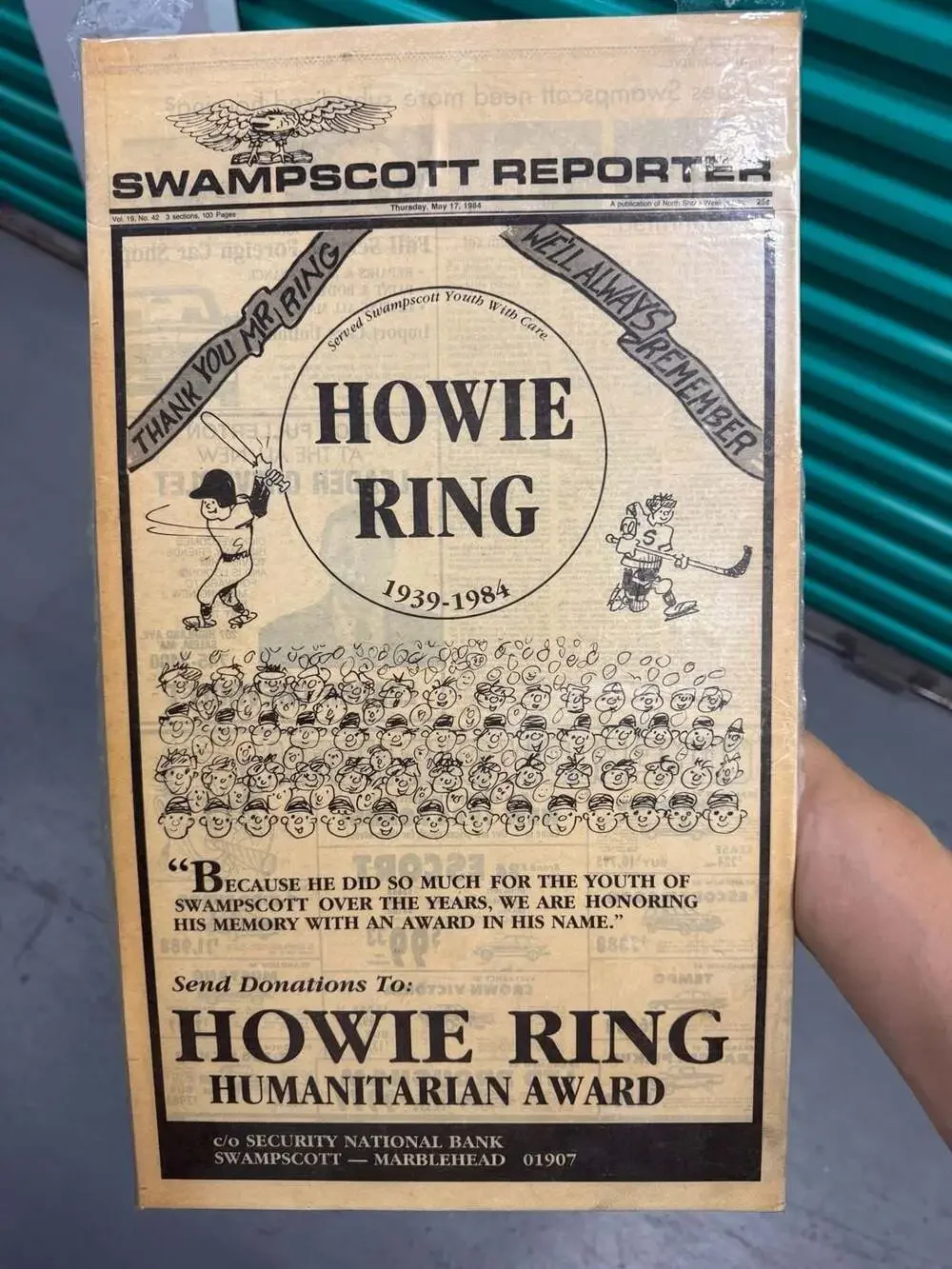 Vintage 1984 Swampscott Reporter Howie Ring Humanitarian Award Tribute Newspaper